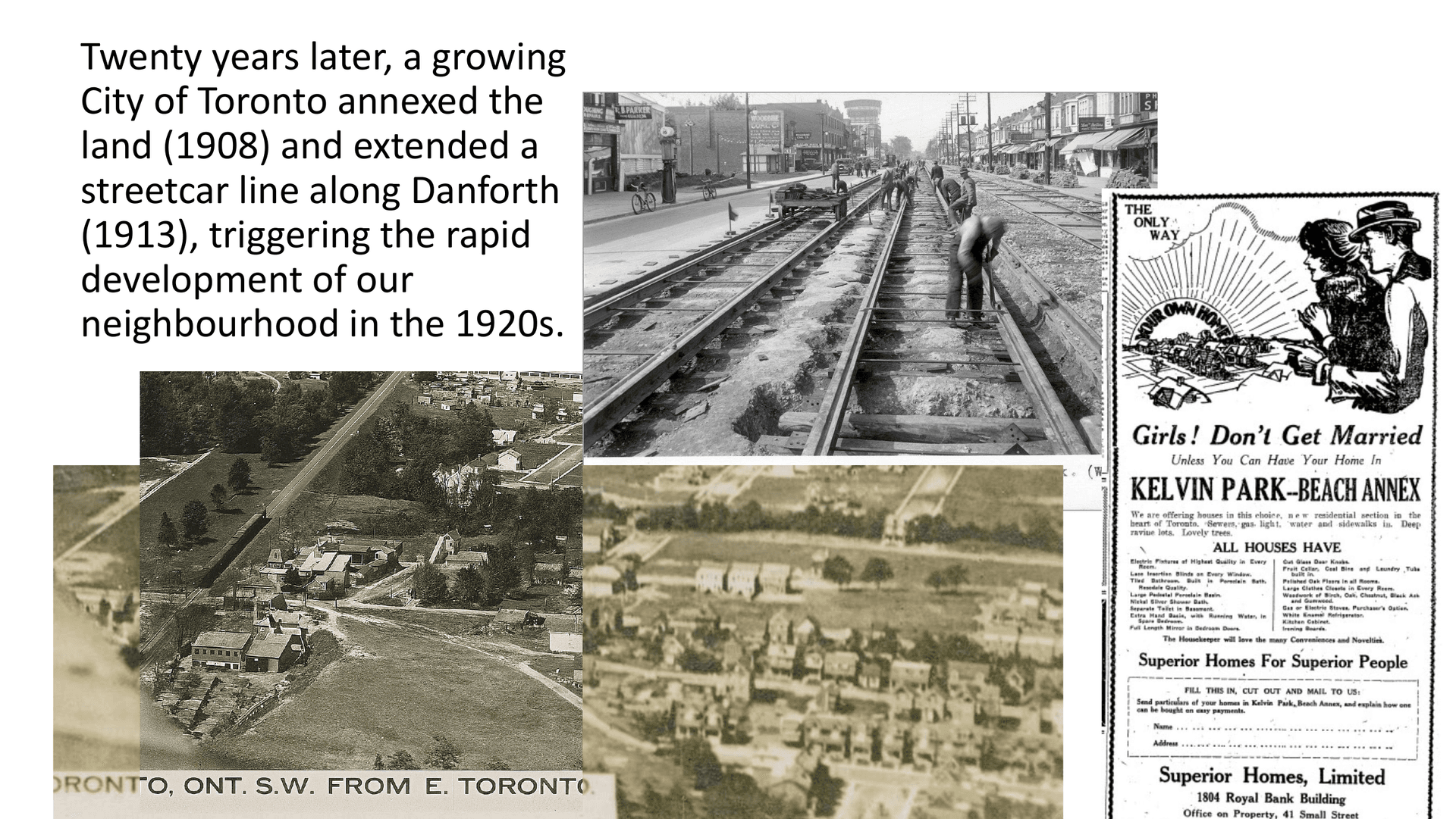 Development of the neighbourhood in the 1920s along the Danforth streetcar line